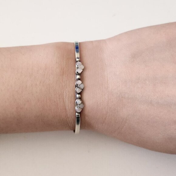 RARE! Navajo Pink Mussel Shell Heart Babies Bracelet Fits Small Adult Wrist b84 - Picture 3 of 10